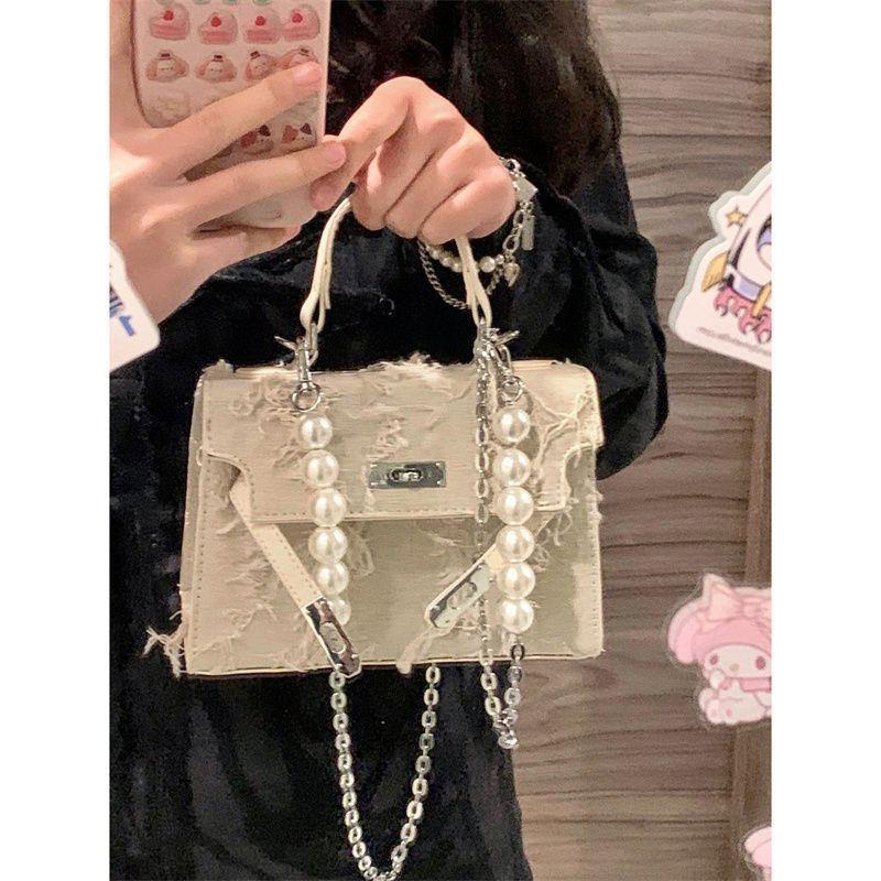Bag Women's New Retro and Old Denim Beggar Bag Handbag Pearl Chain Shoulder Messenger Bag