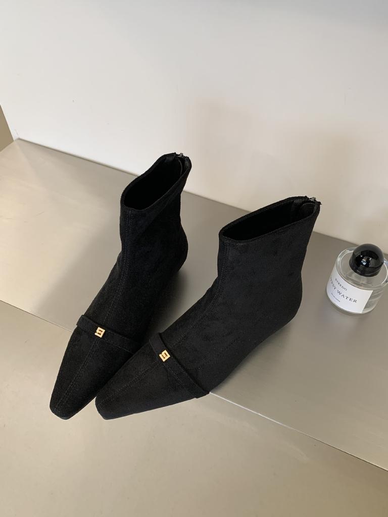 New Korean square head small metal slope bottom short boots autumn and winter suede temperament comfortable fashion short boots women