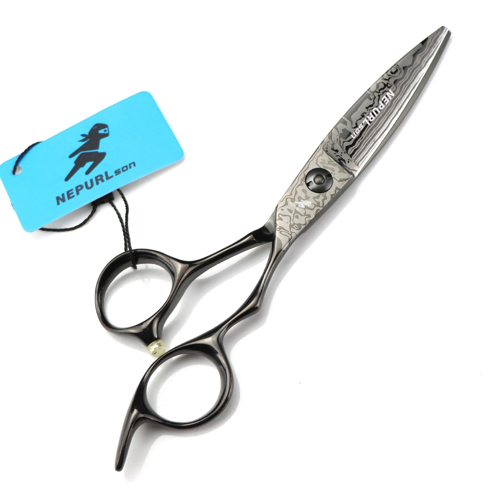 

6.0 Inch Black Pattern, Willow Leaf Scissors, Chubby Scissors, Large Sliding Knife, Hair Scissors, Hair Scissors, Flat Scissors Black damascus pattern