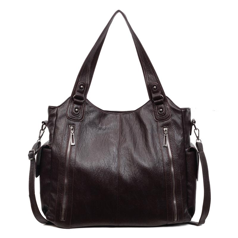 

Faux Leather Tote Bag with Dual Zipper Pockets Adjustable Shoulder Strap Women s Everyday Fashion Handbag кофейный