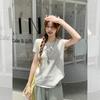 Summer beauty ootd design sense apricot knitted unique short-sleeved T-shirt women slim slim slim chic top