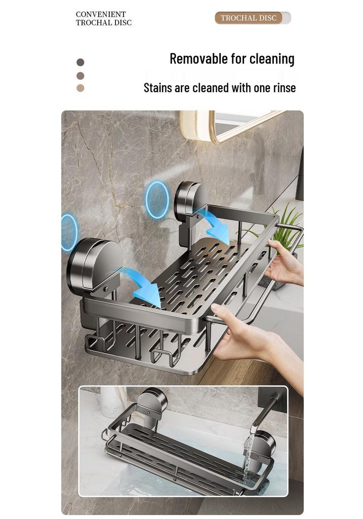 No-Drill Wall-Mounted Bathroom Storage Rack with Suction Cups