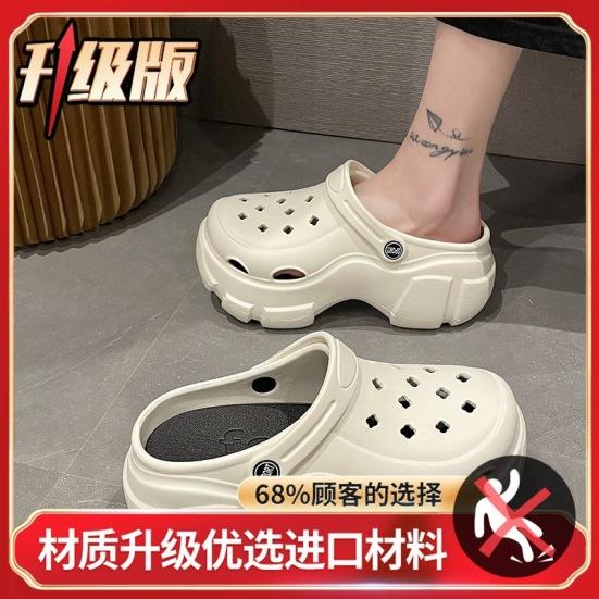 

Женские толстоподошвенные туфли с отверстиями летние увеличивающие рост парусиновые пляжные eva сандалии подставка 38 белый