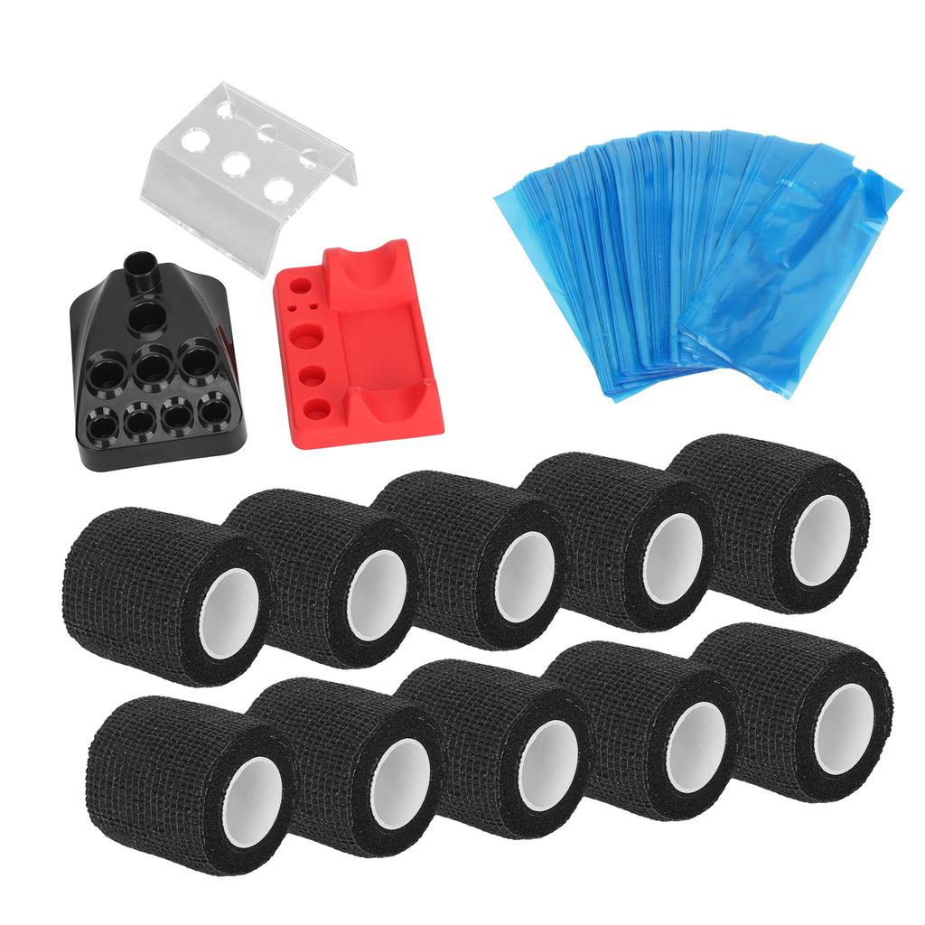 10pcs Tattoo Pen Elastic Bandage 200pcs Blue Tattoo Machine Pen Covers 3pcs Tattoo Ink Cup Holder Color Rack