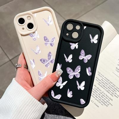 Realme için Mor Kristal Kelebek Kare Telefon Kapak OPPO Reno VIVO Infinix Tecno Oneplus Tam Kapak Kamera Darbeye Dayanıklı Koruma Kauçuk Kılıf