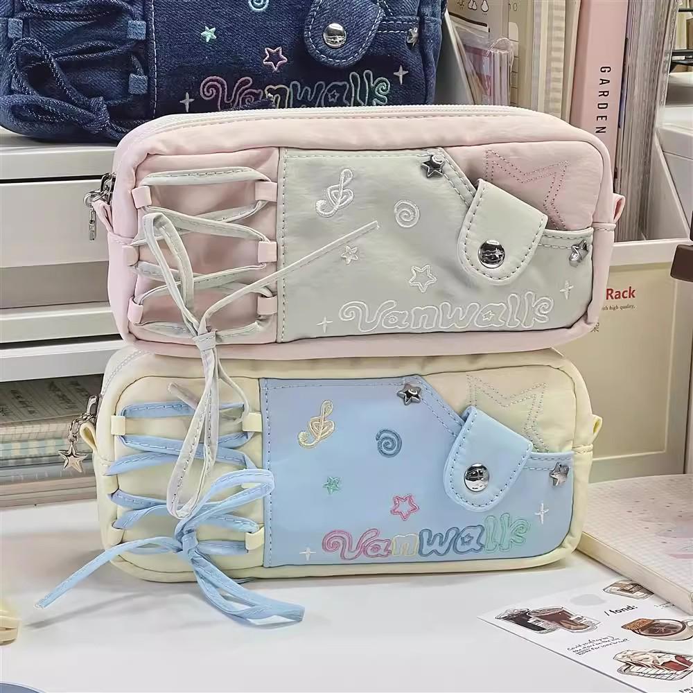 Duoduo Star Musical Note Pencil Case - Large Capacity Canvas Bag for Junior High Girls' Stationery