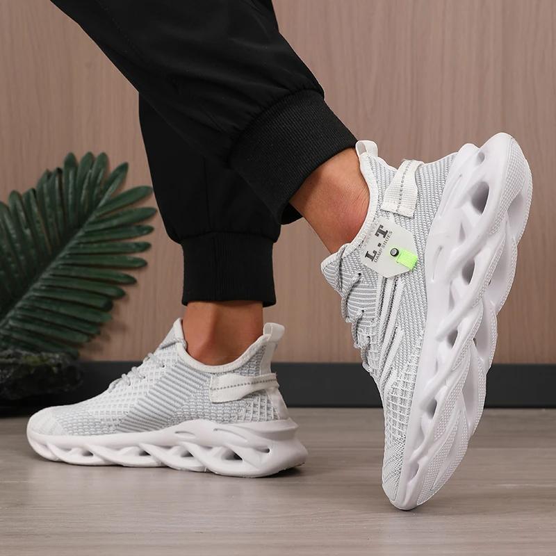 Herren Tennisschuhe Leicht Atmungsaktiv Mesh Strickdesign Dämpfung Lässige Hohlschuhe Bequeme Modische Trainingsschuhe