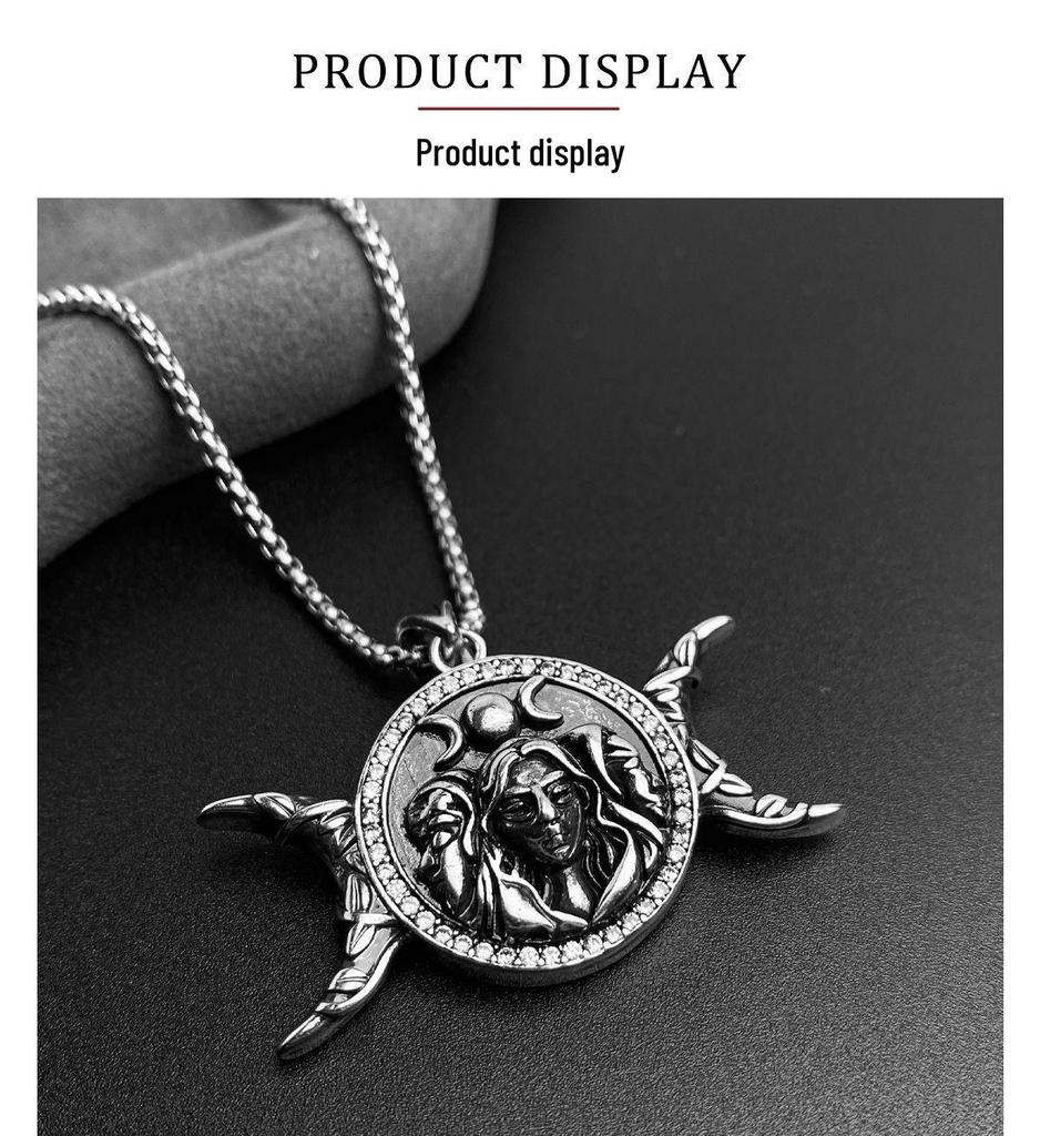 Xiweier Dark Double Moon Pendant Necklace - Unisex Style