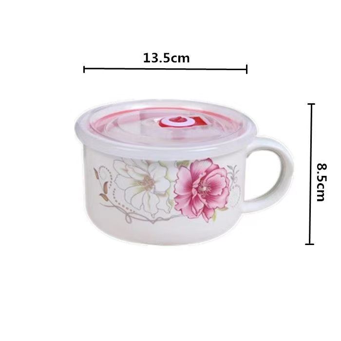 Ceramic Instant Noodle Bowl with Lid, Household Bowls, Microwave Soup, Student Nordic Simple Rice, Large Tableware