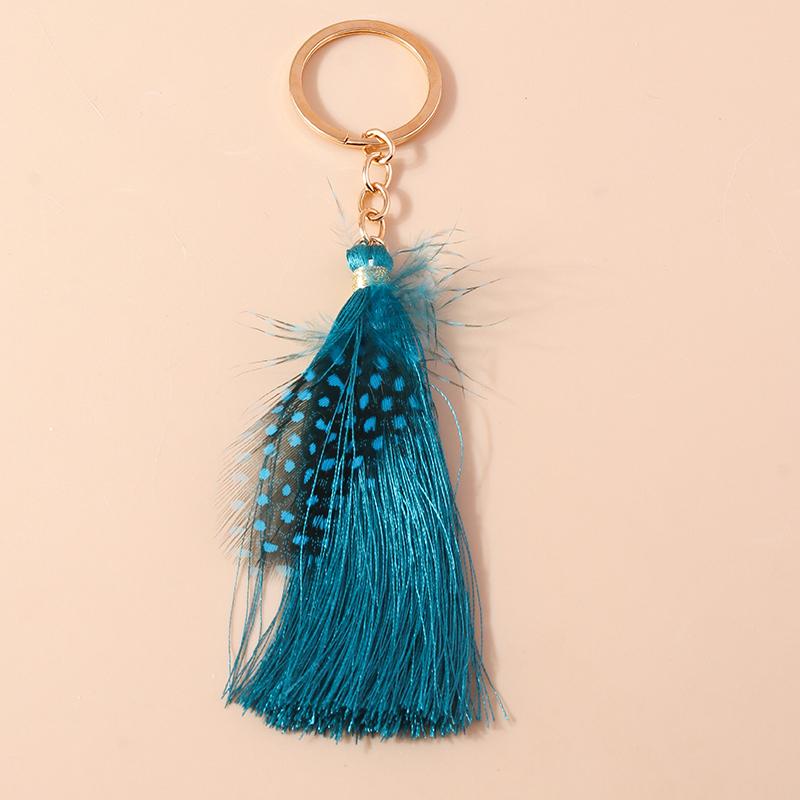 Bohemia Tassels Feather Keychain Women Girl Turquoise Key Ring Pendants for Handbag Decor DIY Handmade Key Chain Jewelry Gifts