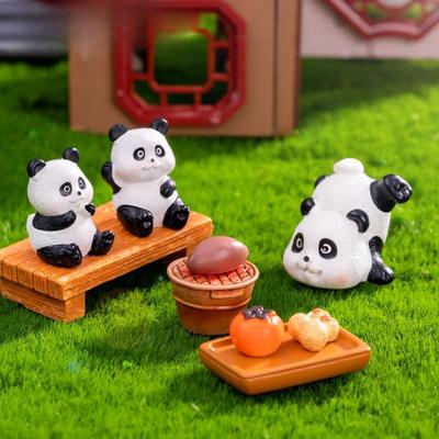 Moos Mikrolandschaft Kreativ Niedlich Kleiner Panda Tee Rösten Um Einen Ofen Puppe Dekoratives Accessoire Mini Schmuckstück