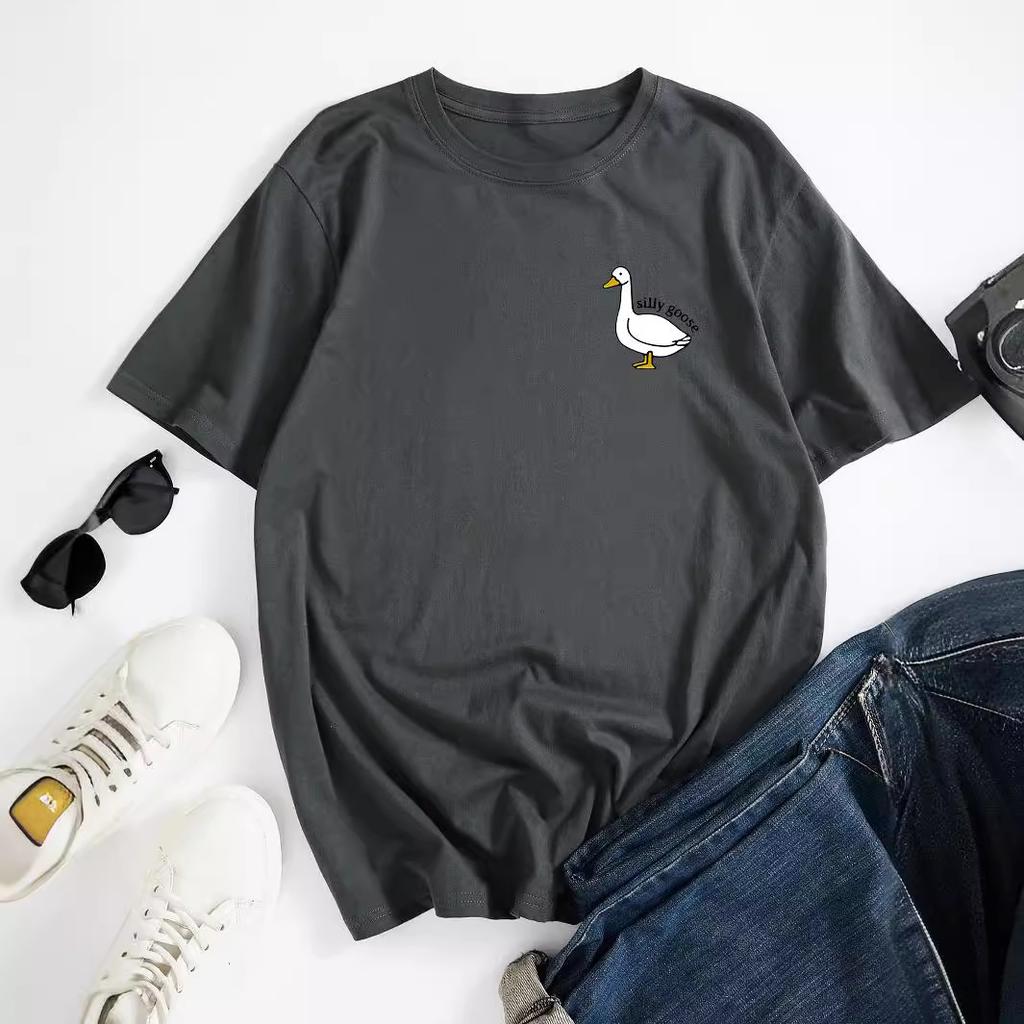 GOOSE Cotton T-Shirt Short Sleeve Round Neck Women 2d Print Tops
