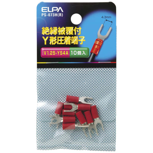 ELPA Insulated Y Terminal 1.25-4 Wiring Electrical 19.6mm Applicable Wire Range: Stranded Wire 0.25~1.65m 10 Pieces Red PS-073H(R)