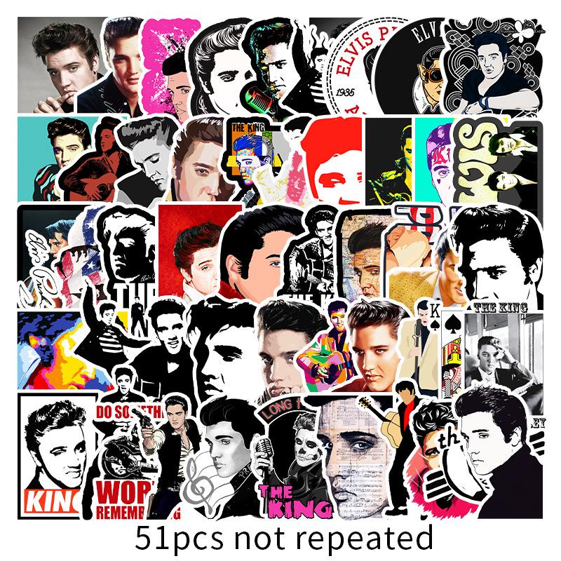 51-Piece Elvis Presley Sticker Set for Laptops, Suitcases, Cars, and Phones