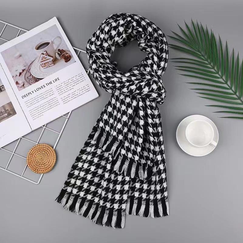 New Thousand Birds Plaid Scarf Women's Winter and Autumn Warm Thickened Korean Version Versatile Student Advanced Scarf