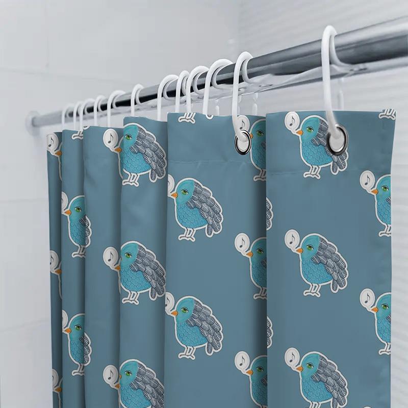 Bathroom Shower Curtain Set Waterproof Farmhouse Coastal Blue Birds Pattern Decor Vintage Home Decor