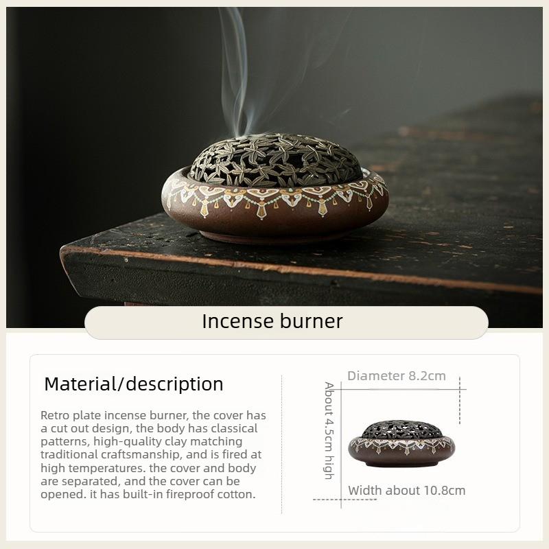 Ceramic Incense Burner Vintage Chinese Retro Sandalwood Agarwood Aromatherapy for Home Office Meditation Yoga Decor