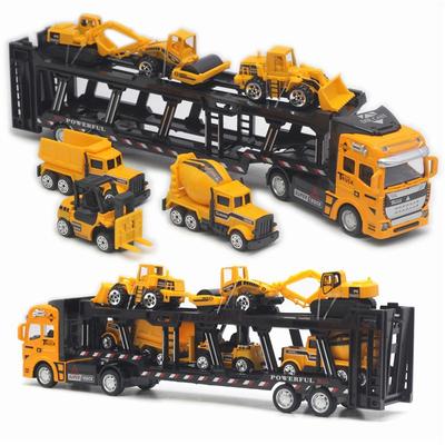 7 Stück 1:48 Transporter-LKW-Kinderspielfahrzeuge für 2–4-Jährige, zurückziehbares Transportauto aus Legierung, Bagger, Bagger, Gabelstapler, Straßenwalze, Betonmischer, Kipper