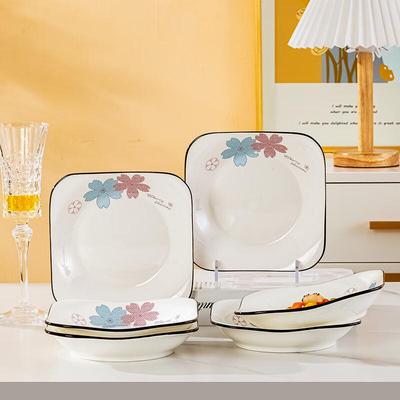 Haoya Jingdezhen Ceramiczne Talerze Obiadowe - Kwitnące Kwiaty (Zestaw 6-częściowy)