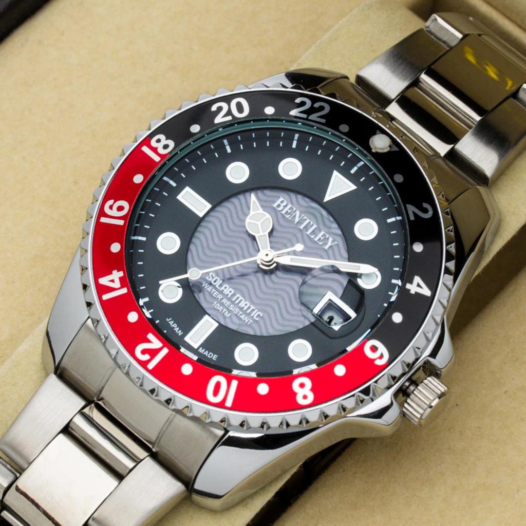 CREPHA Analog Waterproof Metal Band Bentley Red (Klepha) Men's Solar-Powered Watch, BT-AM388-RDS