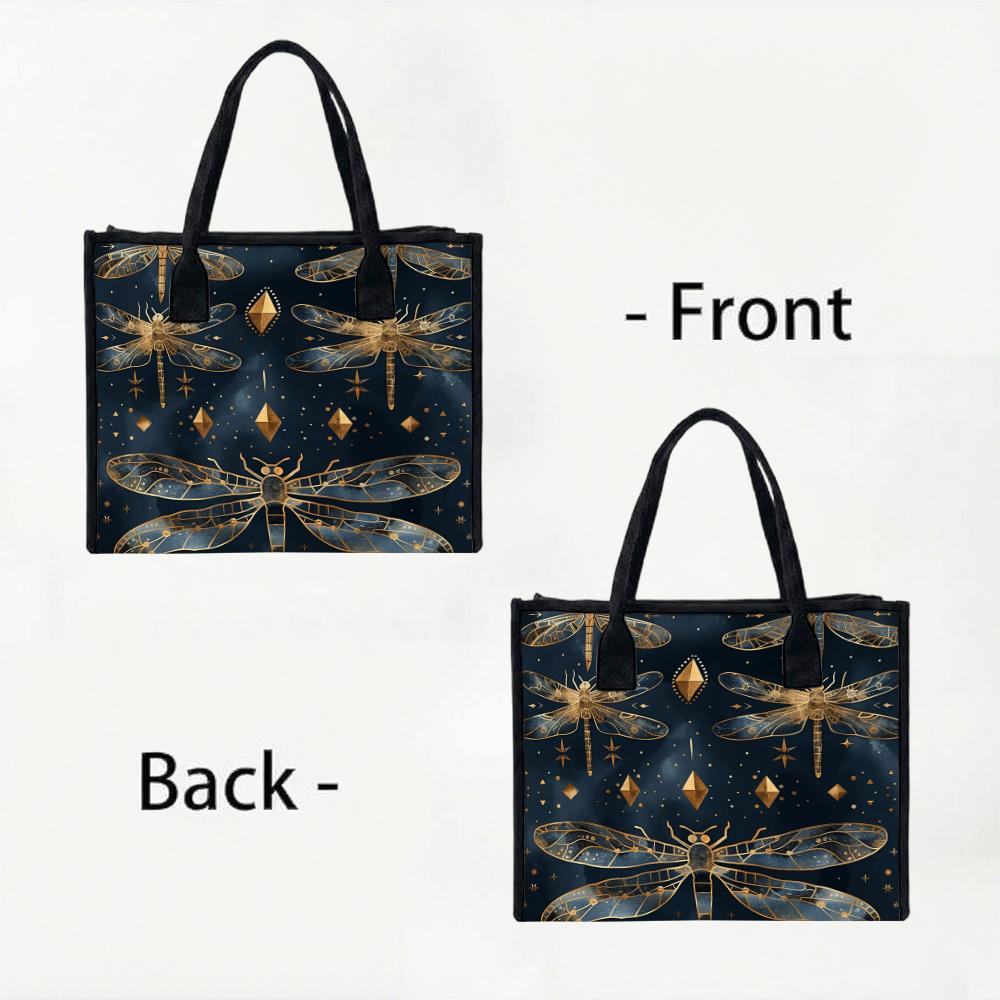 Elegant Dragonfly Pattern Tote Bag Fashion Daily Use Large Capacity Commute Shoulder Handbag for Women