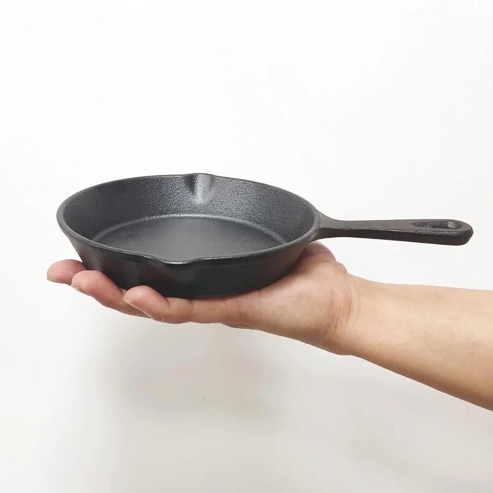 Cast Iron Skillet 6 Inch, Frying Pan with Drip-Spouts, Pre-seasoned Oven Safe Cookware, Camping Indoor and Outdoor Cooking