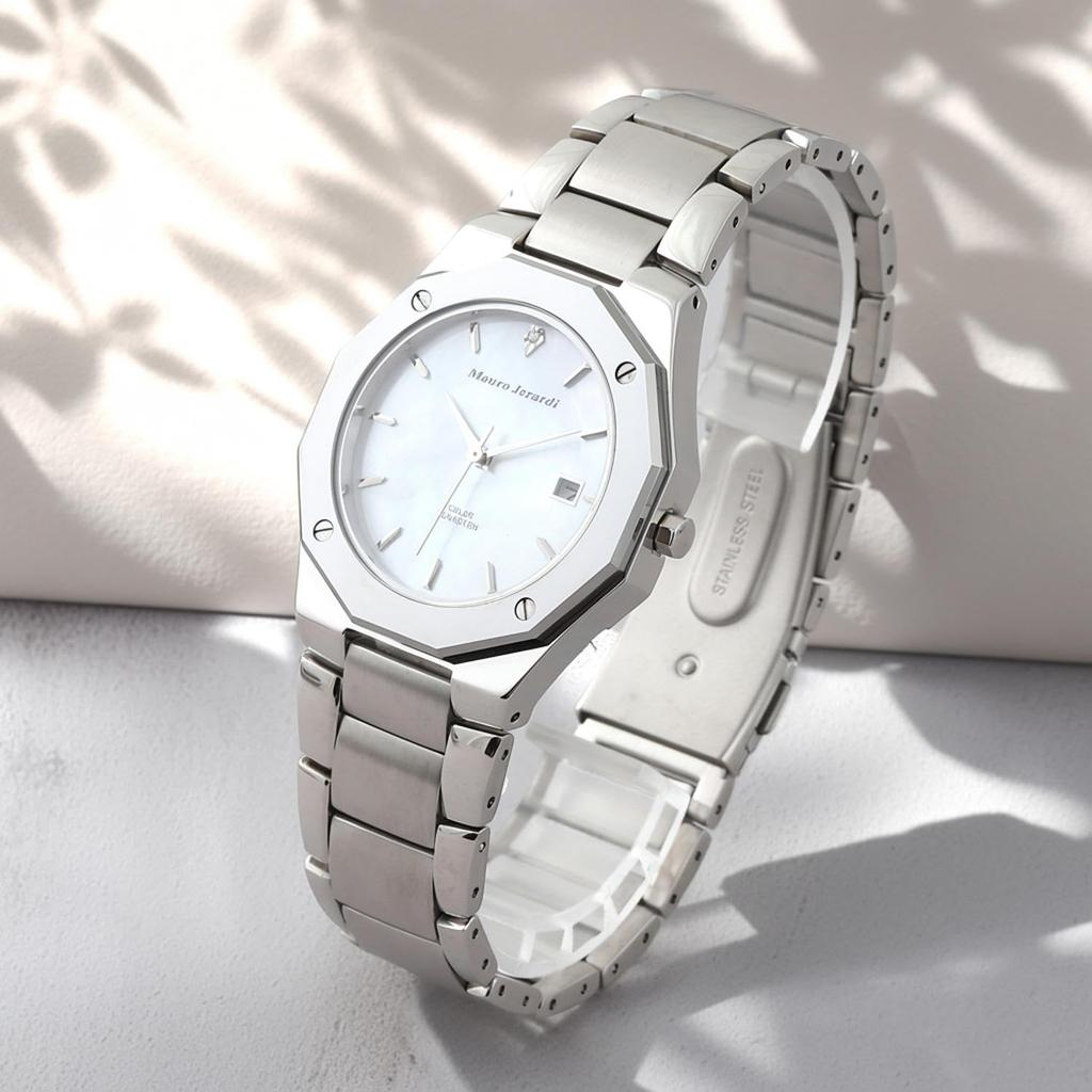 Watch with Natural Tungsten and Stainless Steel Model MJ032 [Mauro Gerardi] Solar-powered Men's Diamonds, Bezel, Bracelet, (MJ032-4/White)