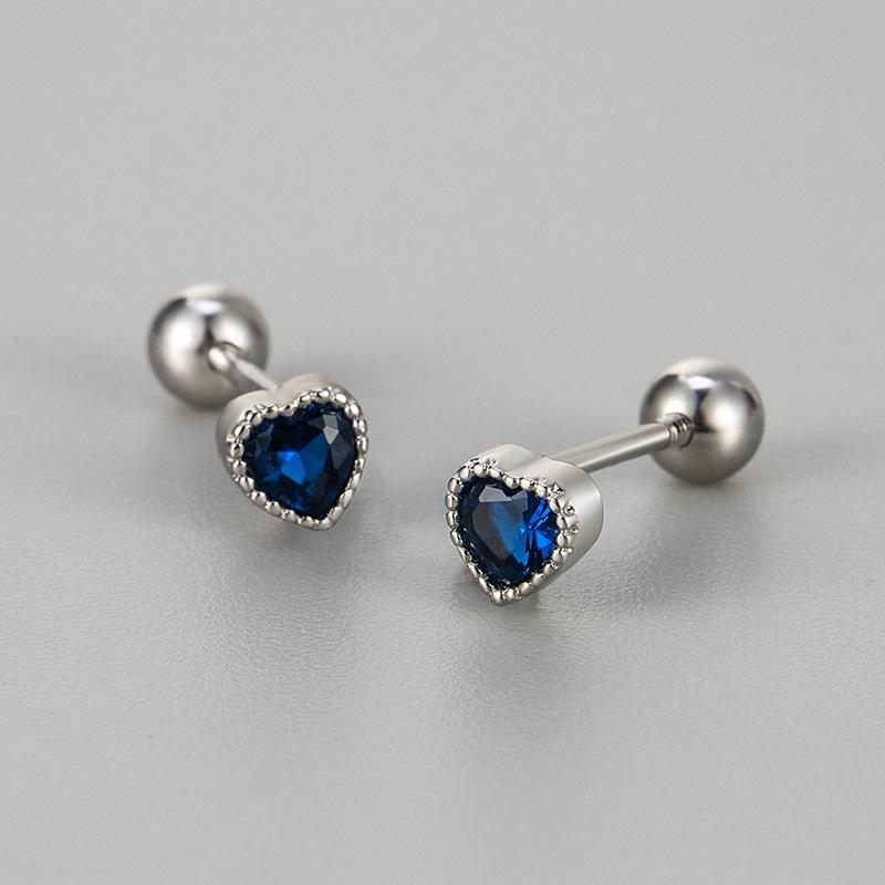 Minimalist Colorful Zircon Heart Stud Earrings For Women Niche Design High End Screw Back Ear Jewelry