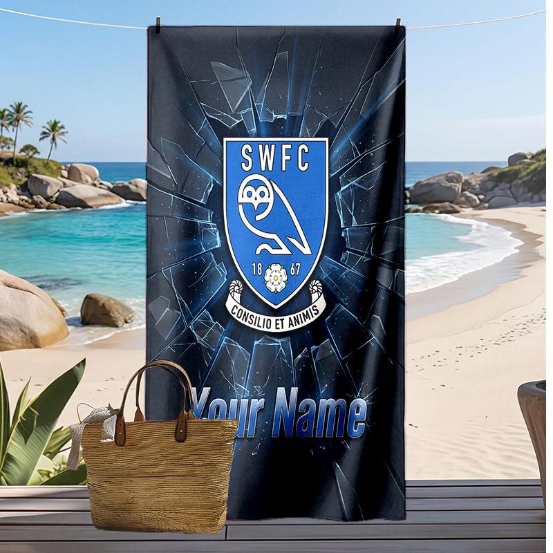Sheffield Wednesday FC Personalisiertes Bedrucktes Strandtuch Fußballlogo Unterstützung Benutzerdefinierter Name Text Absorbierendes Handtuch Für Sport Reisen Besonderes Geschenk