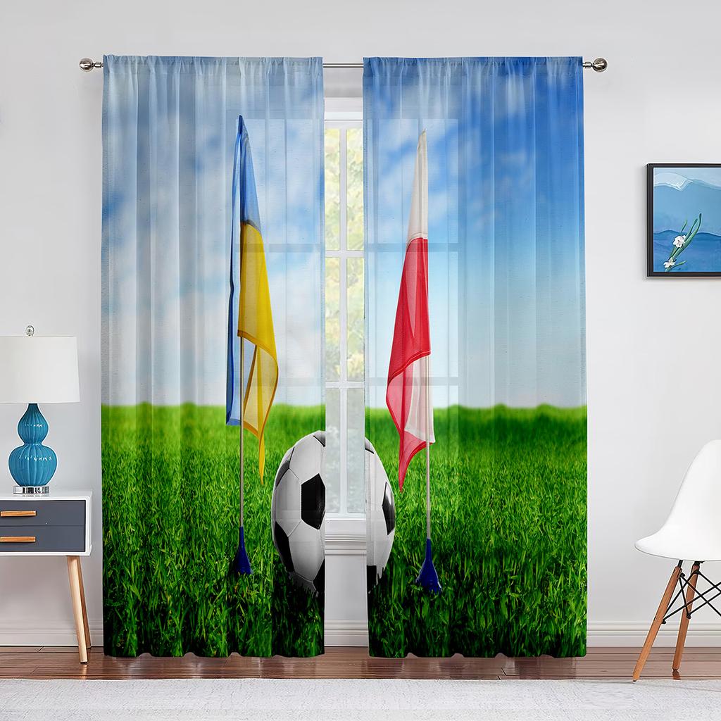 Soccer Striker Kicks The Ball Football Tulle Sheer Curtains for Living Room Bedroom Window Modern Tulle Voile Curtain Decoration