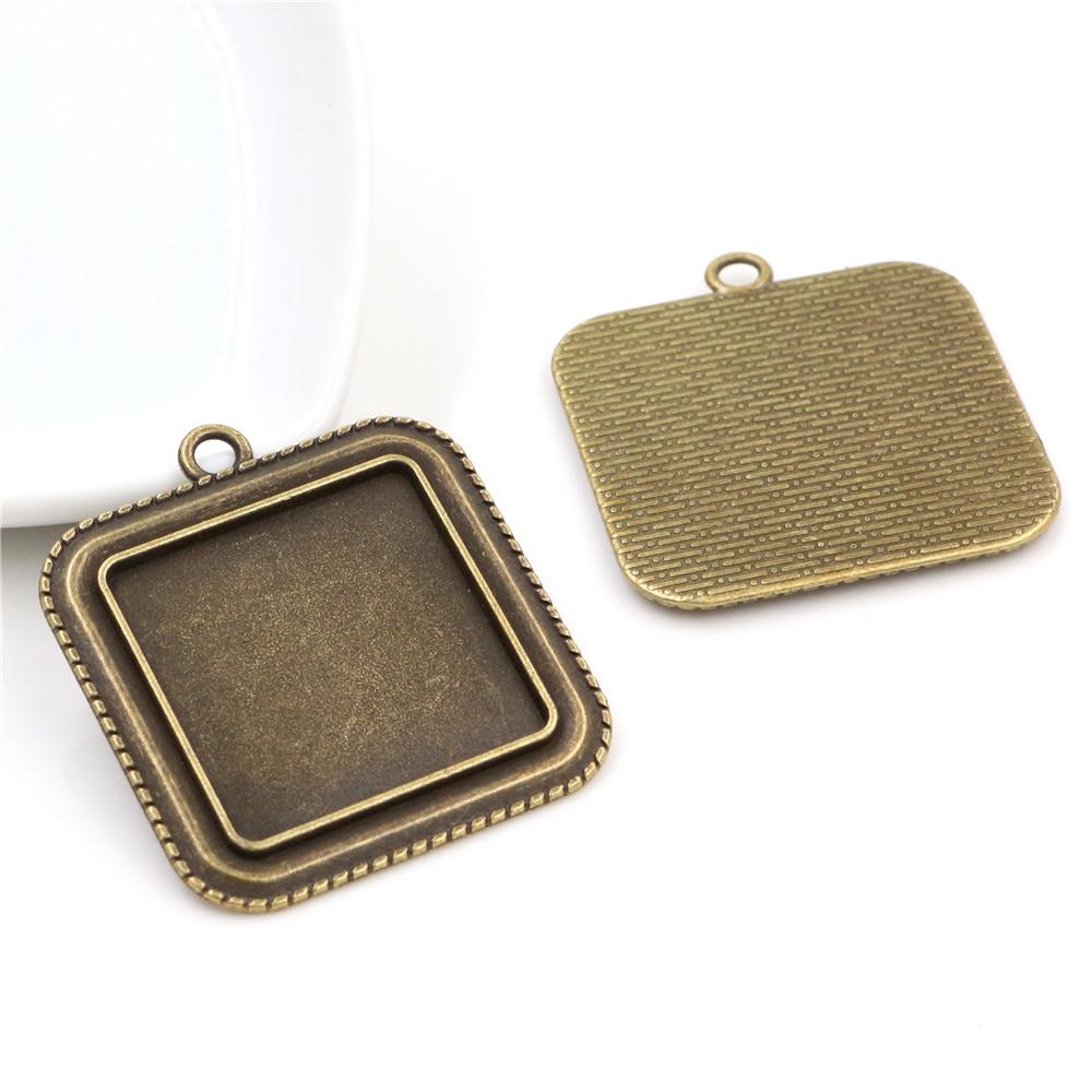 New Fashion 5pcs 25mm Inner Size 7 Colors Plated Square Cabochon Base Setting Charms Pendant,Fit 25mm Square Glass Cabochons