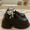 Chaussures en cuir à semelles épaisses pour femmes Printemps et Automne Haut de gamme Rétro Français Mocassins rehaussants Chaussures à enfiler