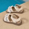 Girls Open Toe Sandals Lace Pearl Bowknot Decoration Adjustable Strap Comfortable Sole Casual Footwear for Little Girls
