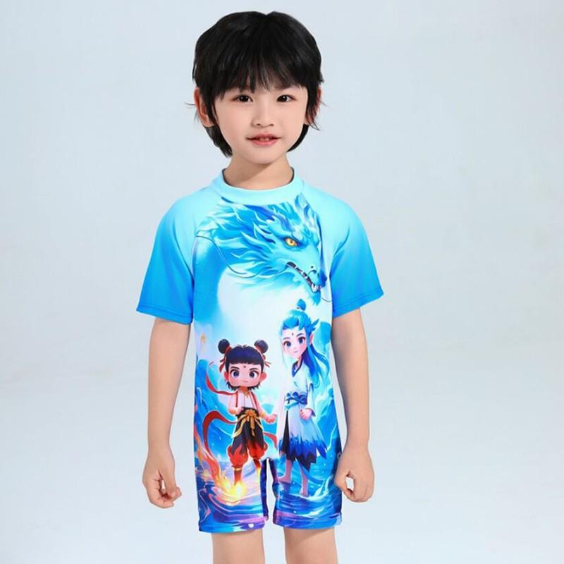 Boys 'swimming Suit Children's Cartoon Nezha Short-sleeved Sunscreen Boys' One-piece Surfing Diving