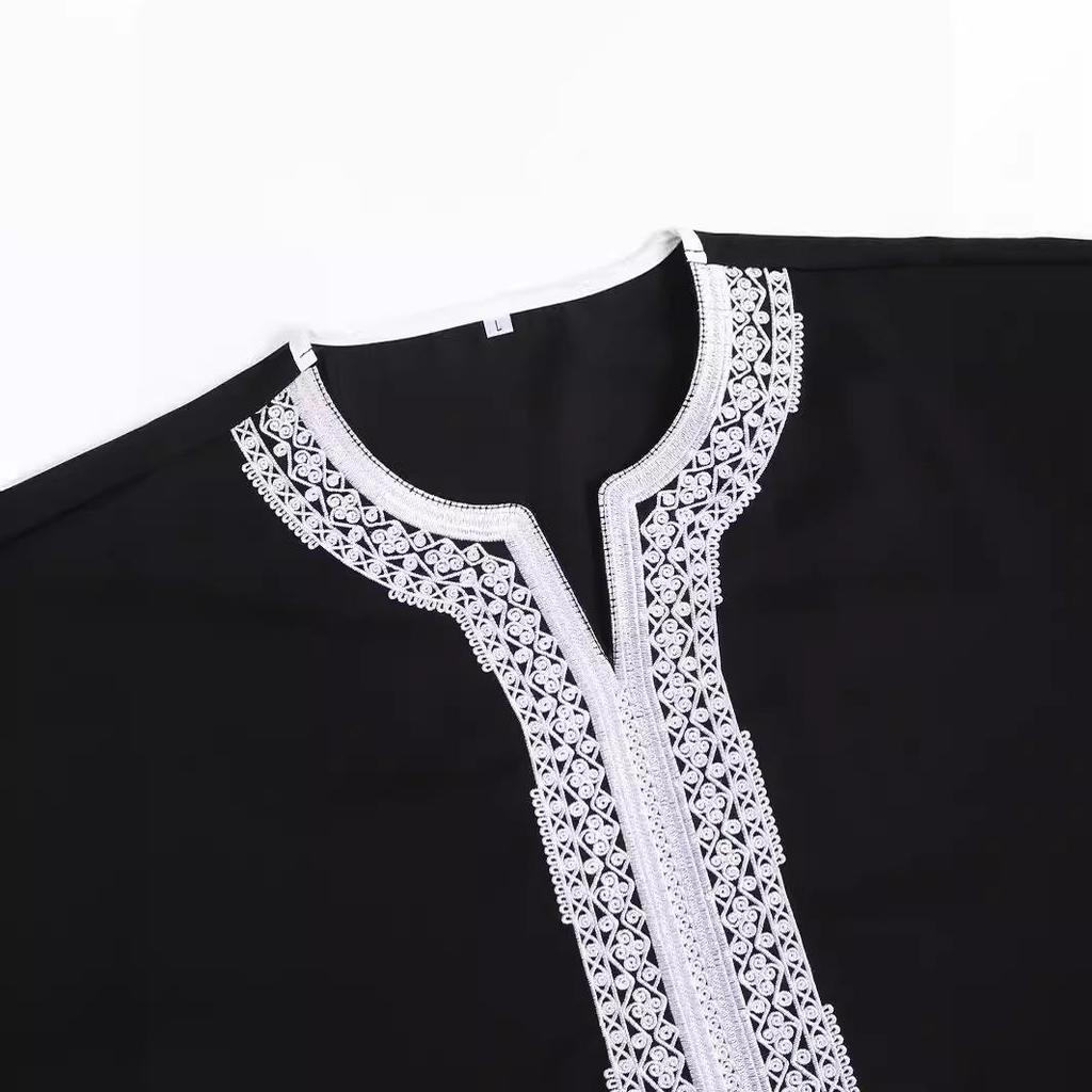2024 Men's Embroidered Short Sleeve Robe, Middle Eastern & Malaysian Style