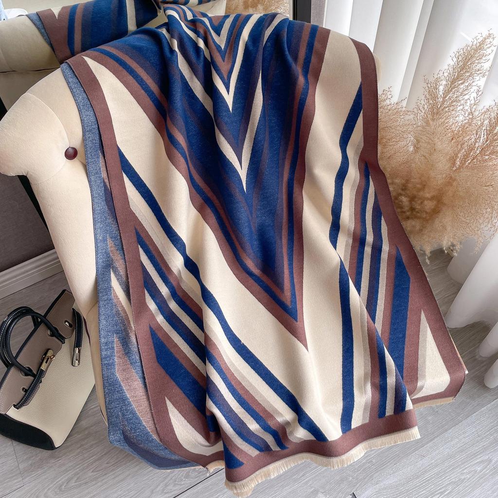 Imitation Cashmere Scarf Women'S Stripe Warm Scarf Air-Conditioned Room Shawl Double-Sided Multi-Purpose Factory