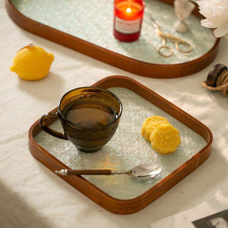 Retro Begonia Flower Glass Serving Tray