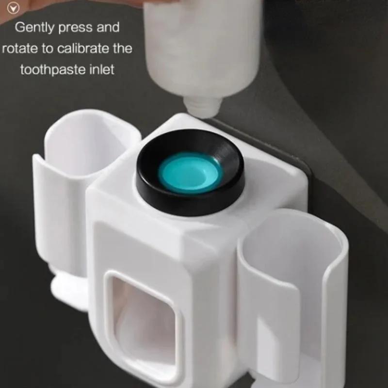 Toothbrush Holder Double Hole Wall Toothbrush Organizer Toothpaste Stand Toothpaste Squeezer Bathroom Accessories Baño Banheiro