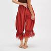Women's Y2K Loose Fit Bloomers Cropped Pants Drawstring High Waist Floral Lace Patchwork Calf-Length Lantern Trousers