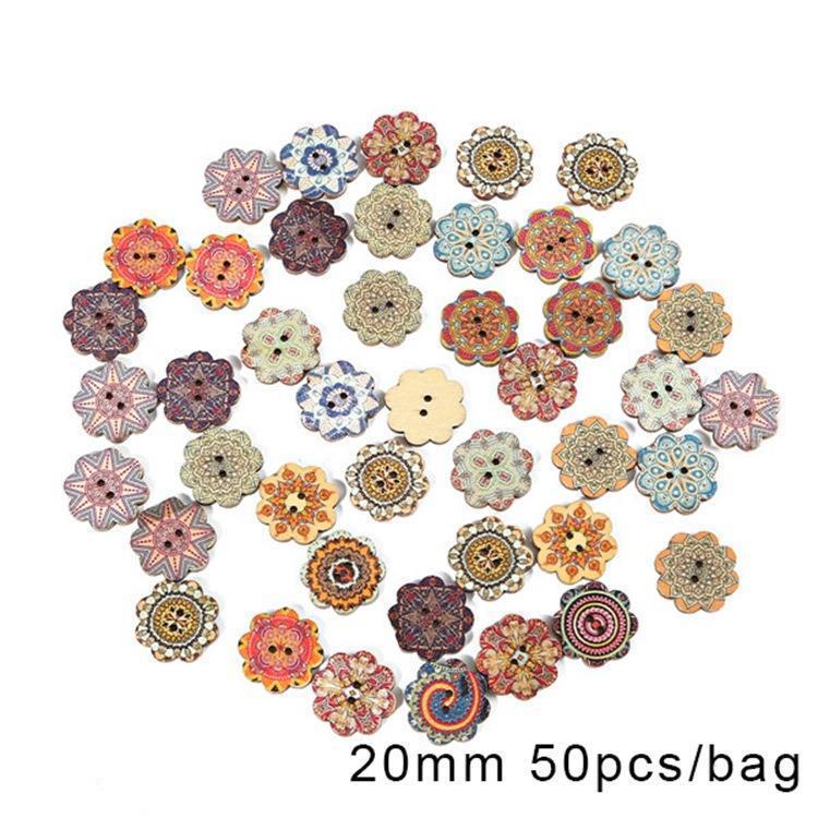 Discuri din lemn imprimate cu flori - butoane retro europene clasice pentru decorațiuni de bricolaj - consumabile de artizanat multicolore