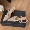 High heels women's stiletto high-end French pointed mesh sandals T-band middle heel fairy style single shoes celebrity style