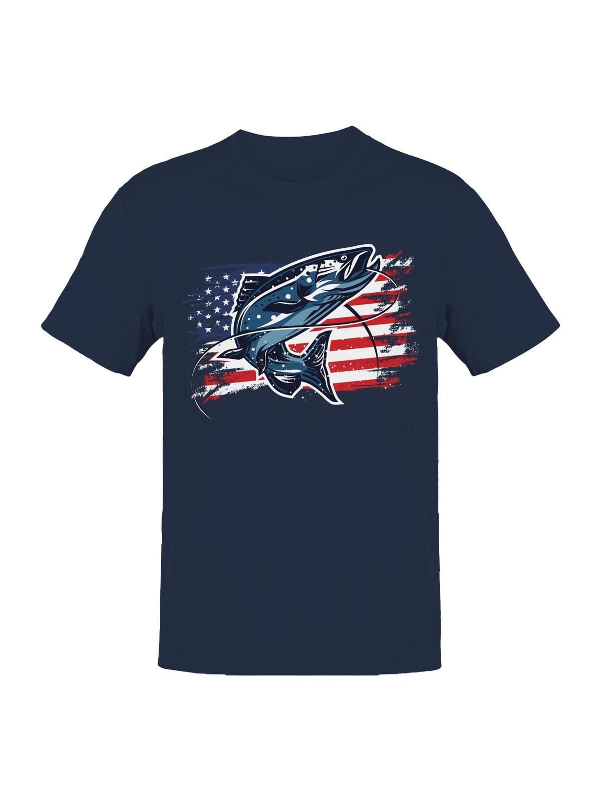 Patriotic Fishing American Flag Men s T-shirt XL