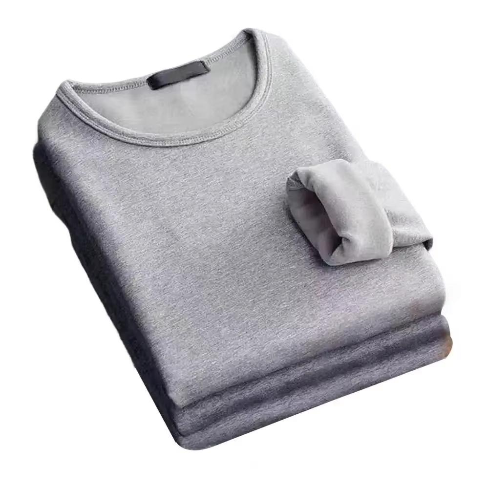Winter Men's Long-sleeved Thermal Underwer T-Shirt Fleece Bottoming Shirt Round Neck Shirt Fashion Plus Velvet Padded T-shirt