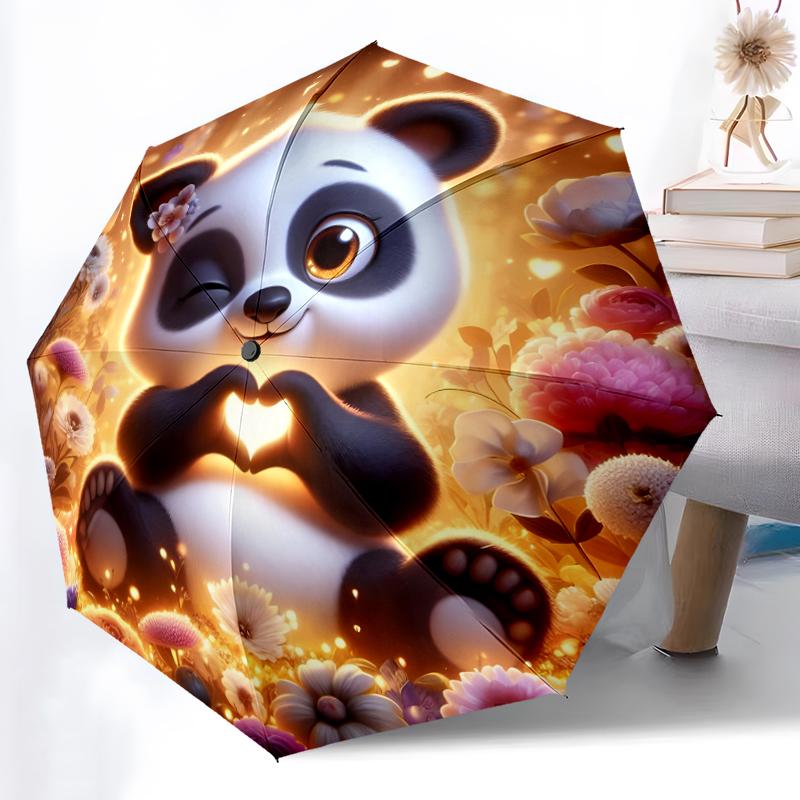 1pc Sturdy 8-Bone Auto Umbrella, Giant panda Umbrella, Digital Printed, Foldable Umbrella for On-the-Go Outdoor Use