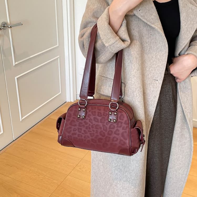 Leopard print Boston bag women's vintage shoulder bag
