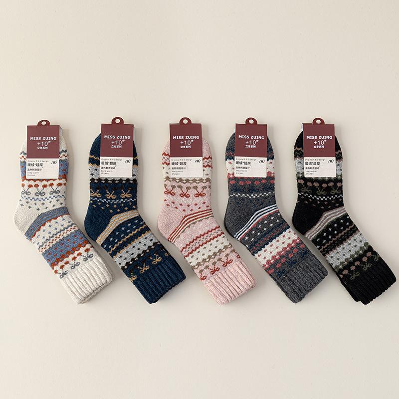 Wool Super Thick Retro Terry Socks Ethnic Wind And Snowflake Winter Warm Home Socks Floor Socks Sleep Socks