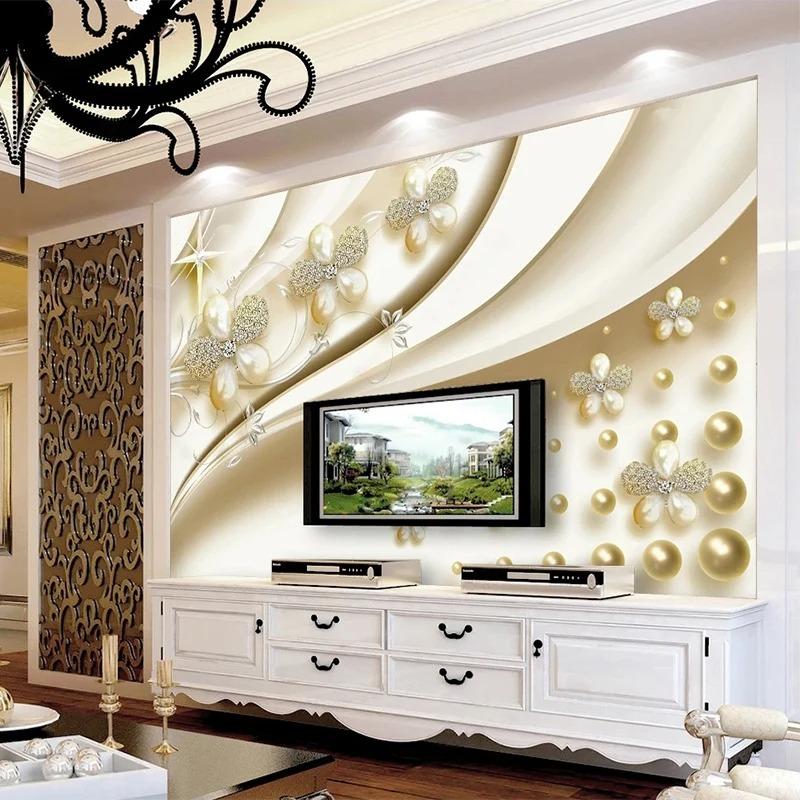 European Style Wallpaper 3d Embossed Background Wall Mural Modern Jewelry Flowers Wall Paper Living Room Tv Fresco