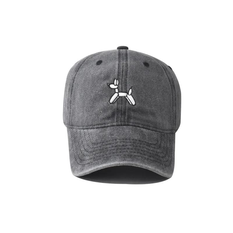 Vintage Washed Balloon Puppy Embroidered Baseball Cap Women Spring Summer Korean Style Sunshade Dad Hat Men Unisex Casual
