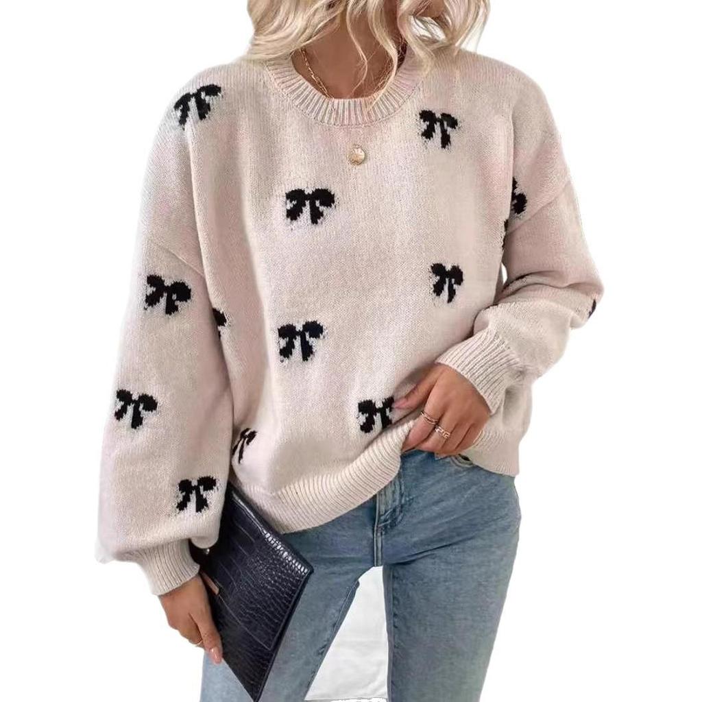 Autumn Women's Bow Jacquard Knitwear Sweater - Simple European & American Design