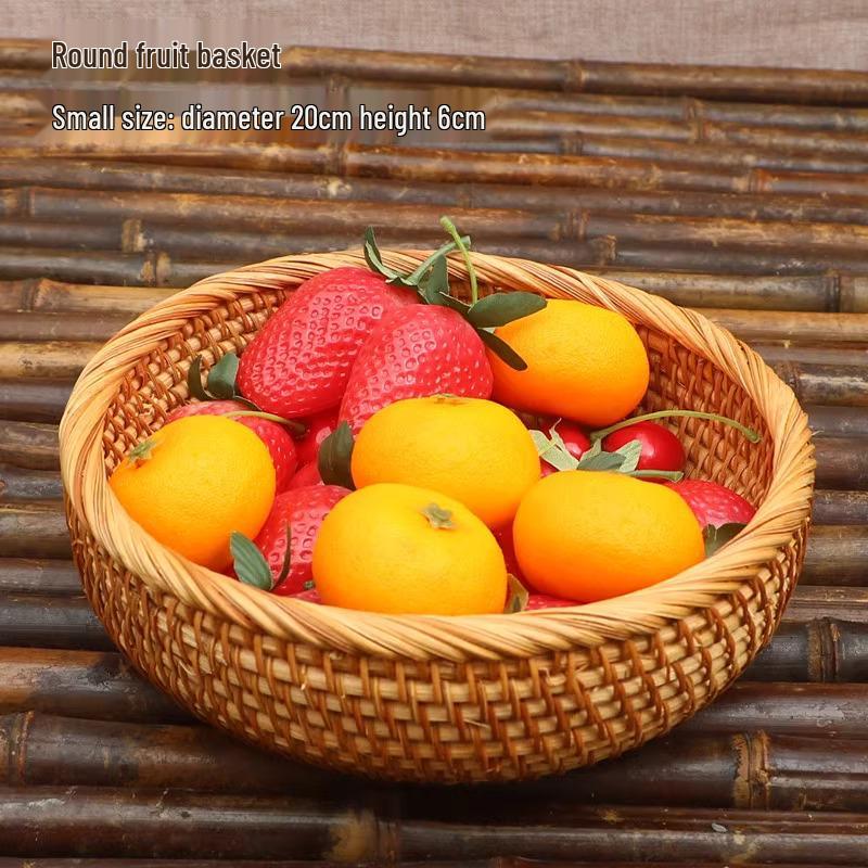 Handmade Vietnamese Rattan Fruit Basket for Living Room Coffee Table – Round, Simple Design